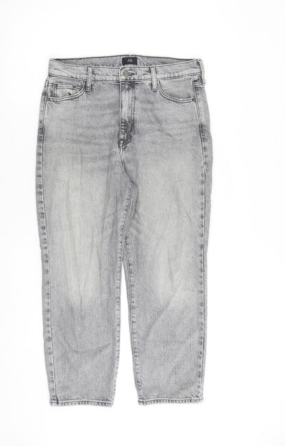 River Island Womens Grey Cotton Straight Jeans Size 12 L24 in Regular Zip