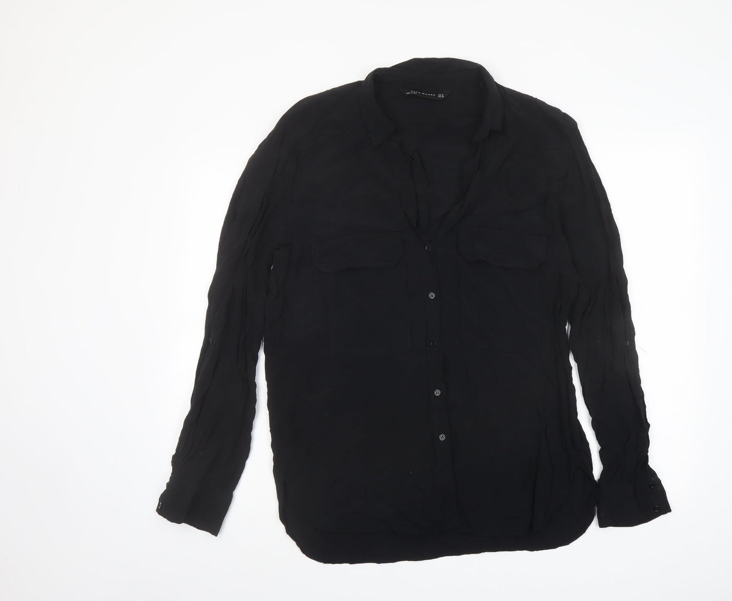 Womens UK Size XL Zara Black Basic Button-Up