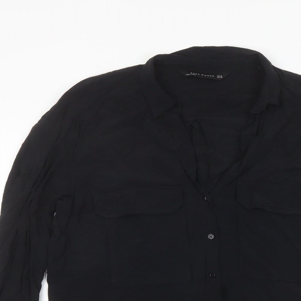 Womens UK Size XL Zara Black Basic Button-Up