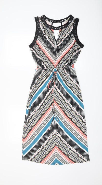Oasis Womens Multicoloured Geometric Viscose A-Line Size S Round Neck Pullover