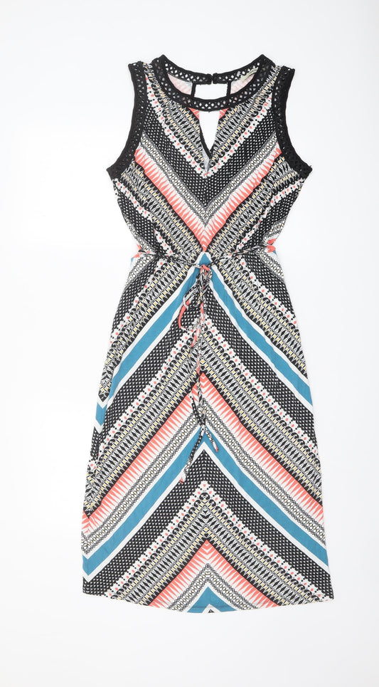 Oasis Womens Multicoloured Geometric Viscose A-Line Size S Round Neck Pullover