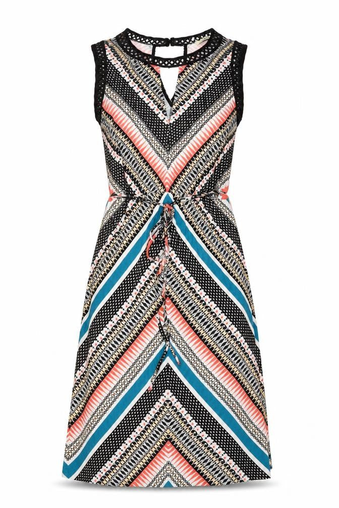 Oasis Womens Multicoloured Geometric Viscose A-Line Size S Round Neck Pullover