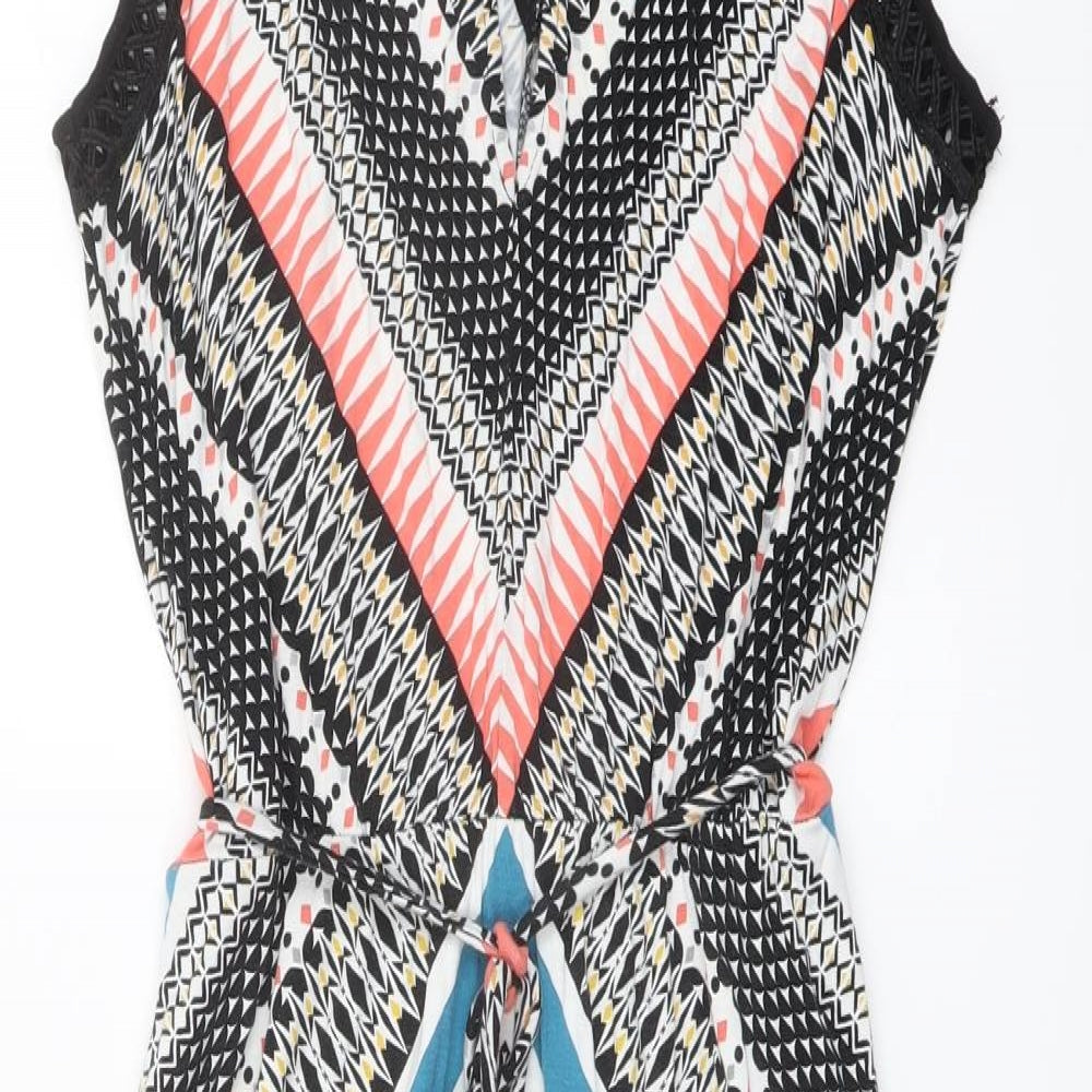 Oasis Womens Multicoloured Geometric Viscose A-Line Size S Round Neck Pullover