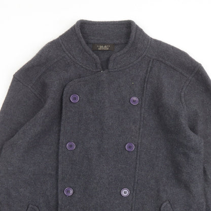 Zara Mens Blue Wool Pea Coat Coat Size XL Button