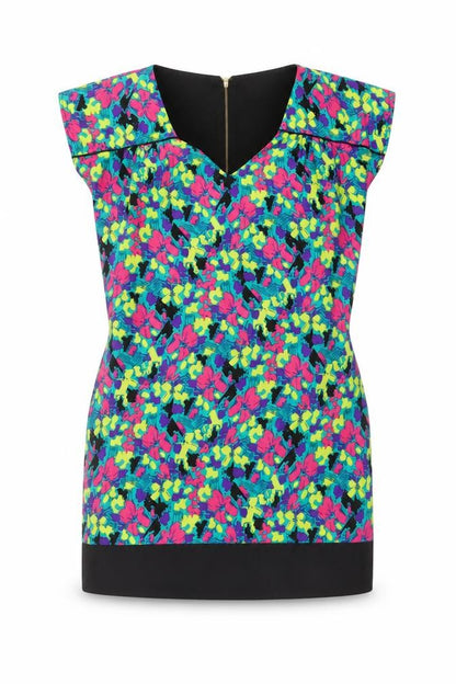 Yumi Womens Multicoloured Floral Polyester Mini Size 8 V-Neck Zip
