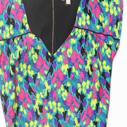 Yumi Womens Multicoloured Floral Polyester Mini Size 8 V-Neck Zip