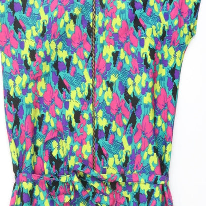 Yumi Womens Multicoloured Floral Polyester Mini Size 8 V-Neck Zip