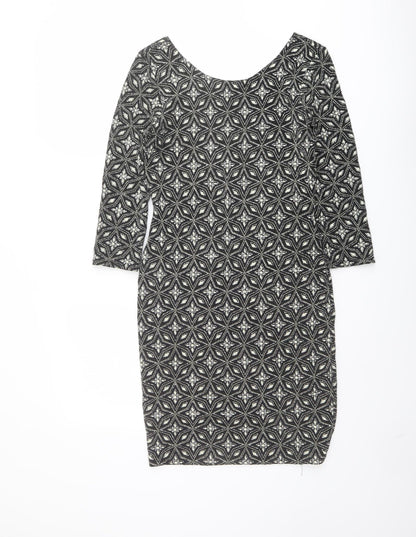 Red Herring Womens Black Geometric Nylon Shift Size 8 Round Neck Pullover