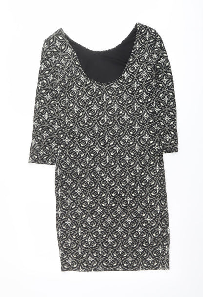 Red Herring Womens Black Geometric Nylon Shift Size 8 Round Neck Pullover