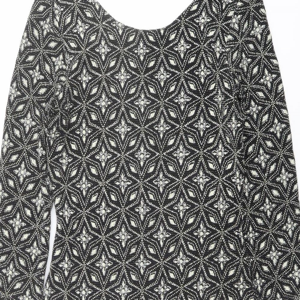 Red Herring Womens Black Geometric Nylon Shift Size 8 Round Neck Pullover