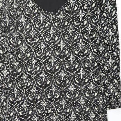 Red Herring Womens Black Geometric Nylon Shift Size 8 Round Neck Pullover