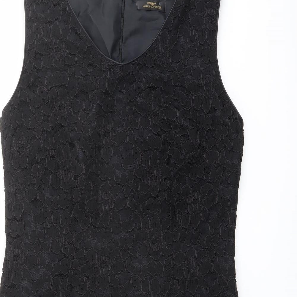 Marks and Spencer Womens Black Polyester Tank Dress Size 12 V-Neck Zip