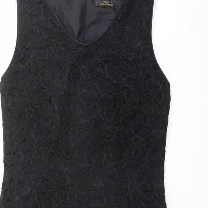 Marks and Spencer Womens Black Polyester Tank Dress Size 12 V-Neck Zip