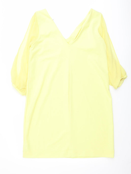 NEXT Womens Yellow Polyester A-Line Size 12 V-Neck Pullover
