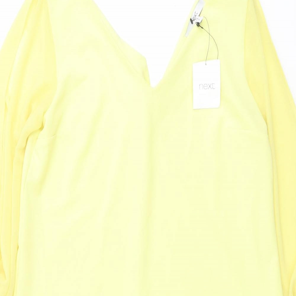 NEXT Womens Yellow Polyester A-Line Size 12 V-Neck Pullover
