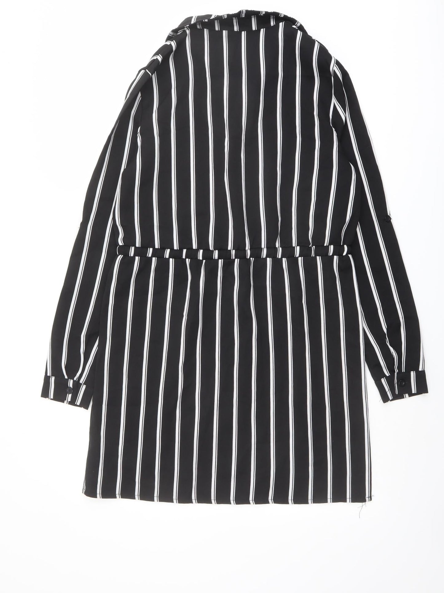 Missguided Womens Black Striped Polyester Shirt Dress Size 8 Collared Button