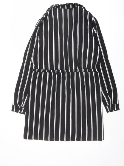 Missguided Womens Black Striped Polyester Shirt Dress Size 8 Collared Button
