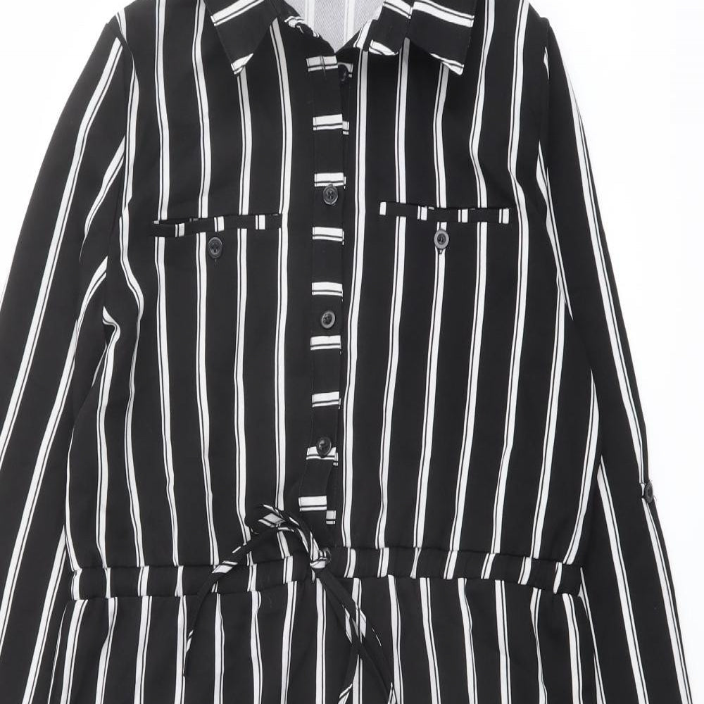 Missguided Womens Black Striped Polyester Shirt Dress Size 8 Collared Button