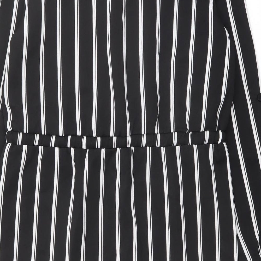 Missguided Womens Black Striped Polyester Shirt Dress Size 8 Collared Button