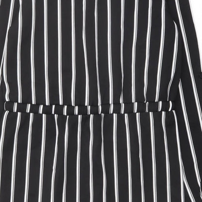 Missguided Womens Black Striped Polyester Shirt Dress Size 8 Collared Button