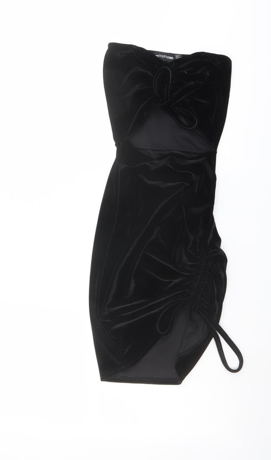 PRETTYLITTLETHING Womens Black Polyester Mini Size 4 Off the Shoulder Pullover