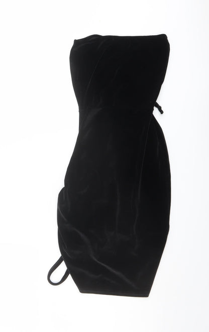 PRETTYLITTLETHING Womens Black Polyester Mini Size 4 Off the Shoulder Pullover