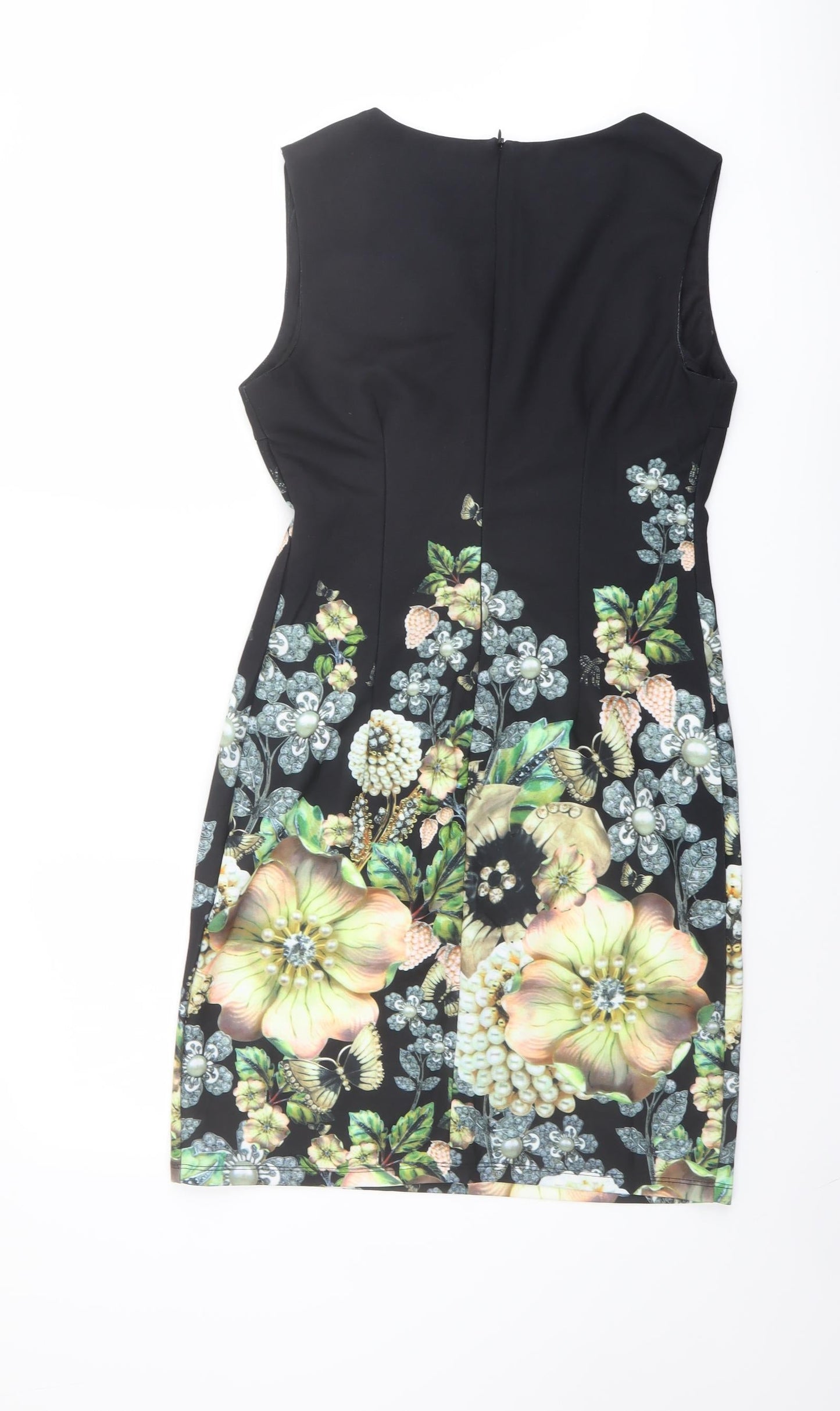 Tricotonic Womens Black Floral Polyester Shift Size XL Round Neck Zip