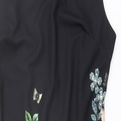 Tricotonic Womens Black Floral Polyester Shift Size XL Round Neck Zip
