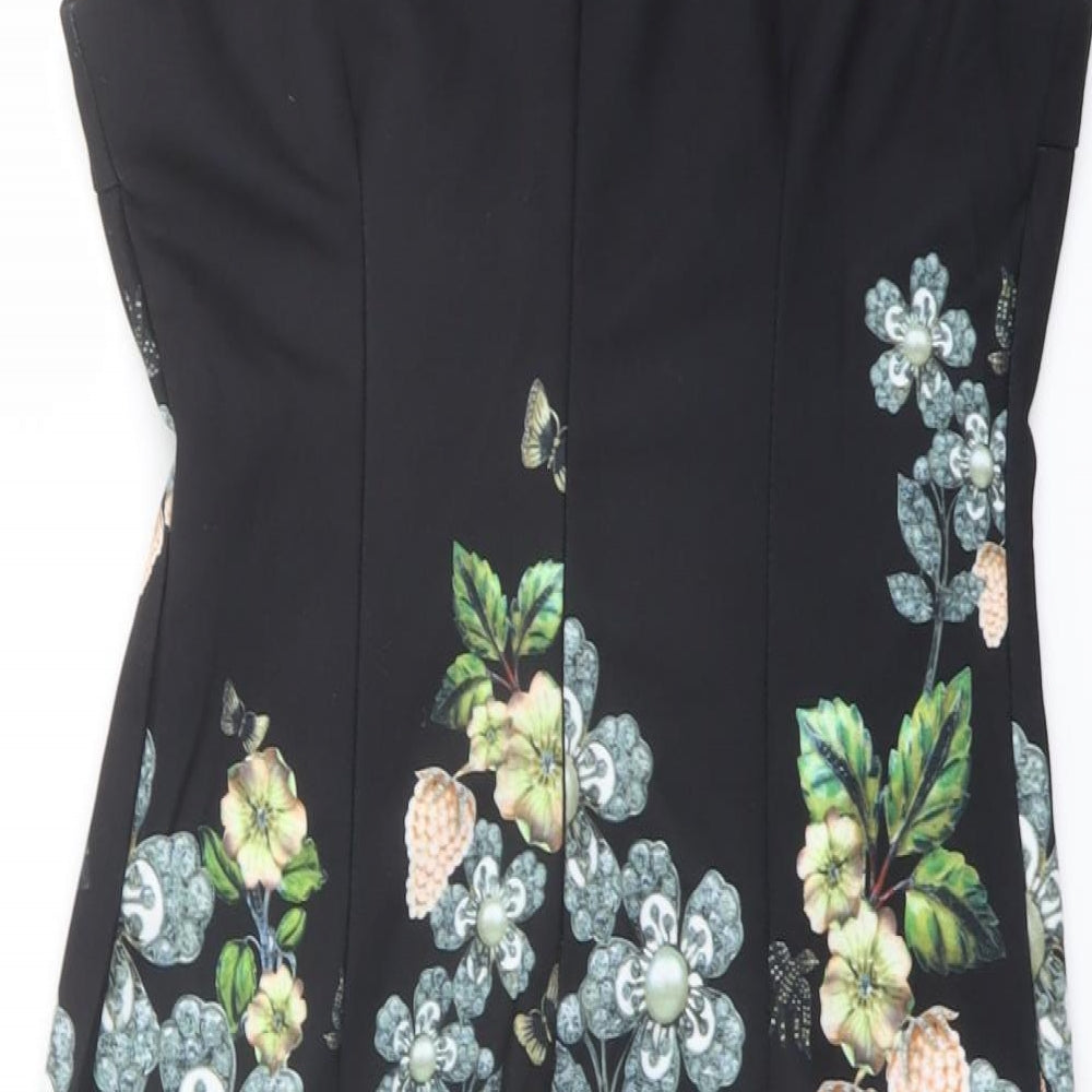 Tricotonic Womens Black Floral Polyester Shift Size XL Round Neck Zip