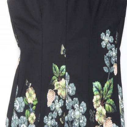 Tricotonic Womens Black Floral Polyester Shift Size XL Round Neck Zip