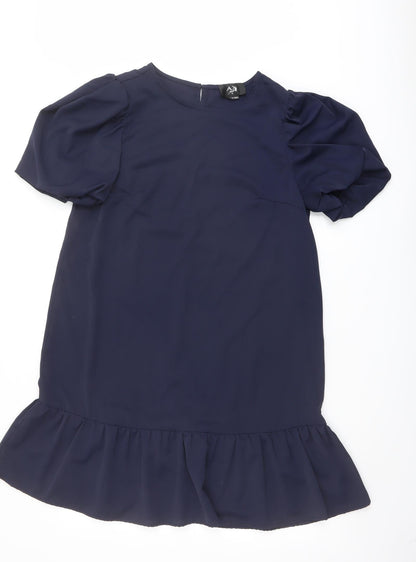 AX Paris Womens Blue Polyester A-Line Size 8 Round Neck Button