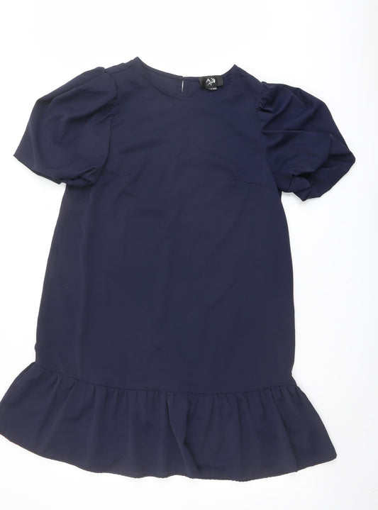 AX Paris Womens Blue Polyester A-Line Size 8 Round Neck Button