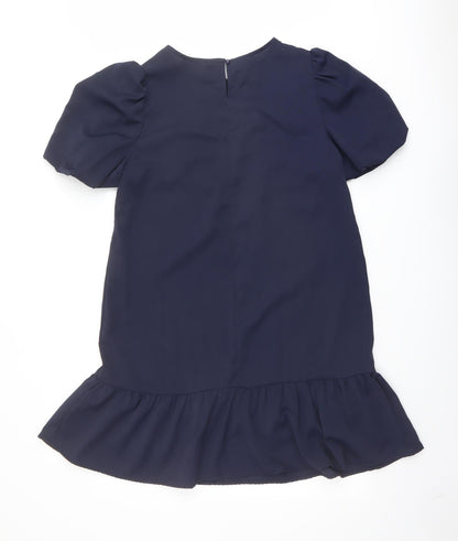 AX Paris Womens Blue Polyester A-Line Size 8 Round Neck Button