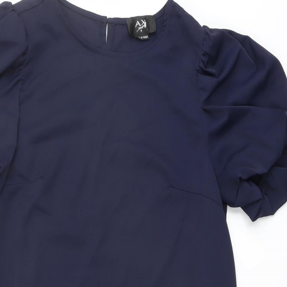 AX Paris Womens Blue Polyester A-Line Size 8 Round Neck Button