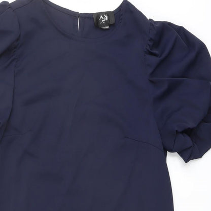AX Paris Womens Blue Polyester A-Line Size 8 Round Neck Button
