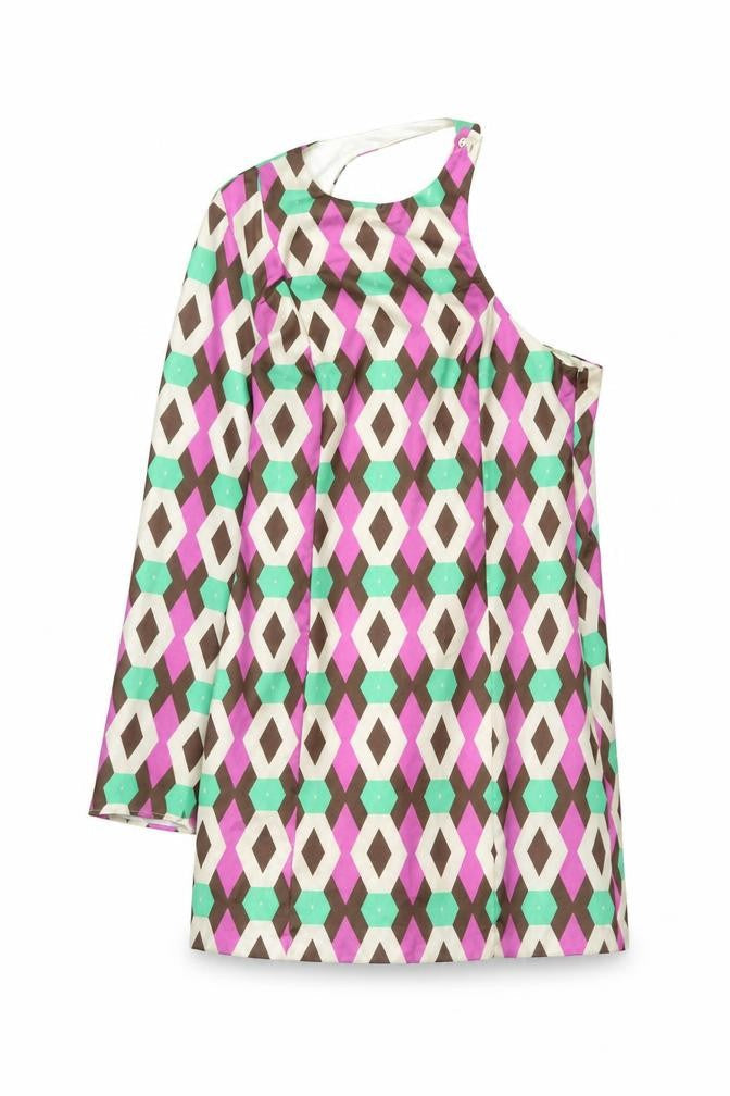 Zara Womens Multicoloured Geometric Polyester Mini Size M One Shoulder Zip