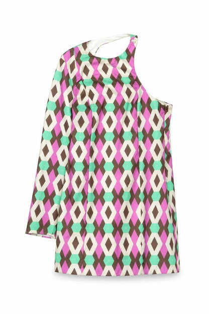 Zara Womens Multicoloured Geometric Polyester Mini Size M One Shoulder Zip