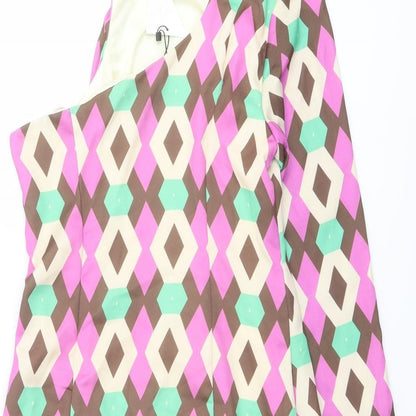 Zara Womens Multicoloured Geometric Polyester Mini Size M One Shoulder Zip