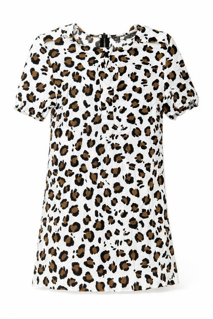Zara Womens White Animal Print Polyester Shift Size XS Round Neck Zip - Leopard pattern