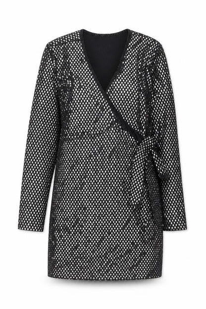 Apricot Womens Black Geometric Nylon A-Line Size L V-Neck Pullover