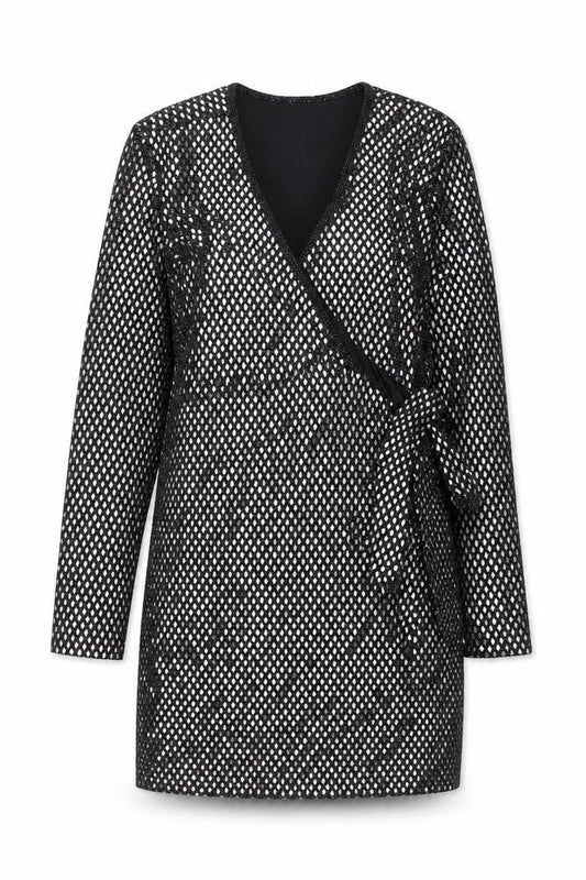 Apricot Womens Black Geometric Nylon A-Line Size L V-Neck Pullover