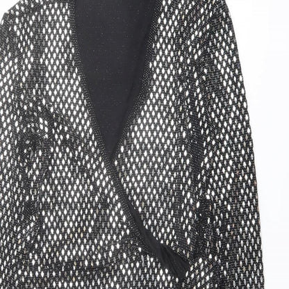 Apricot Womens Black Geometric Nylon A-Line Size L V-Neck Pullover