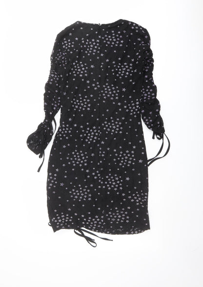 Topshop Womens Black Geometric Polyester A-Line Size 6 Round Neck Zip - Star pattern