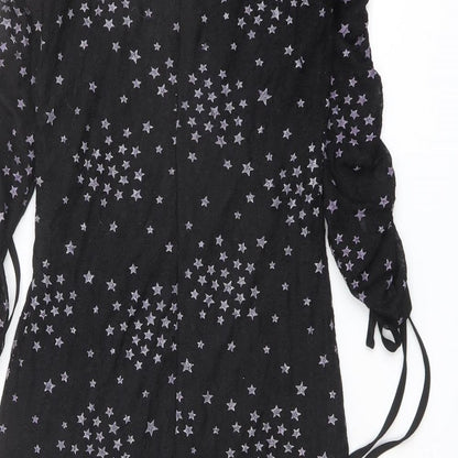 Topshop Womens Black Geometric Polyester A-Line Size 6 Round Neck Zip - Star pattern