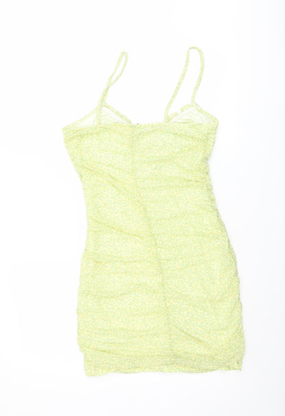 H&M Womens Green Floral Polyester Bodycon Size M V-Neck Pullover