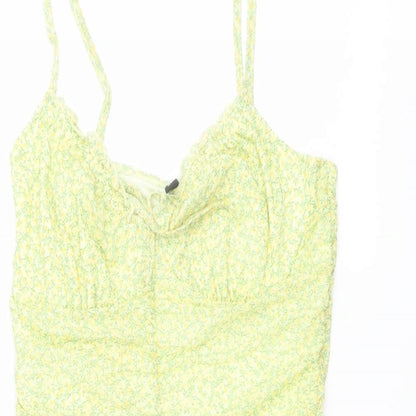 H&M Womens Green Floral Polyester Bodycon Size M V-Neck Pullover