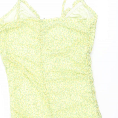 H&M Womens Green Floral Polyester Bodycon Size M V-Neck Pullover