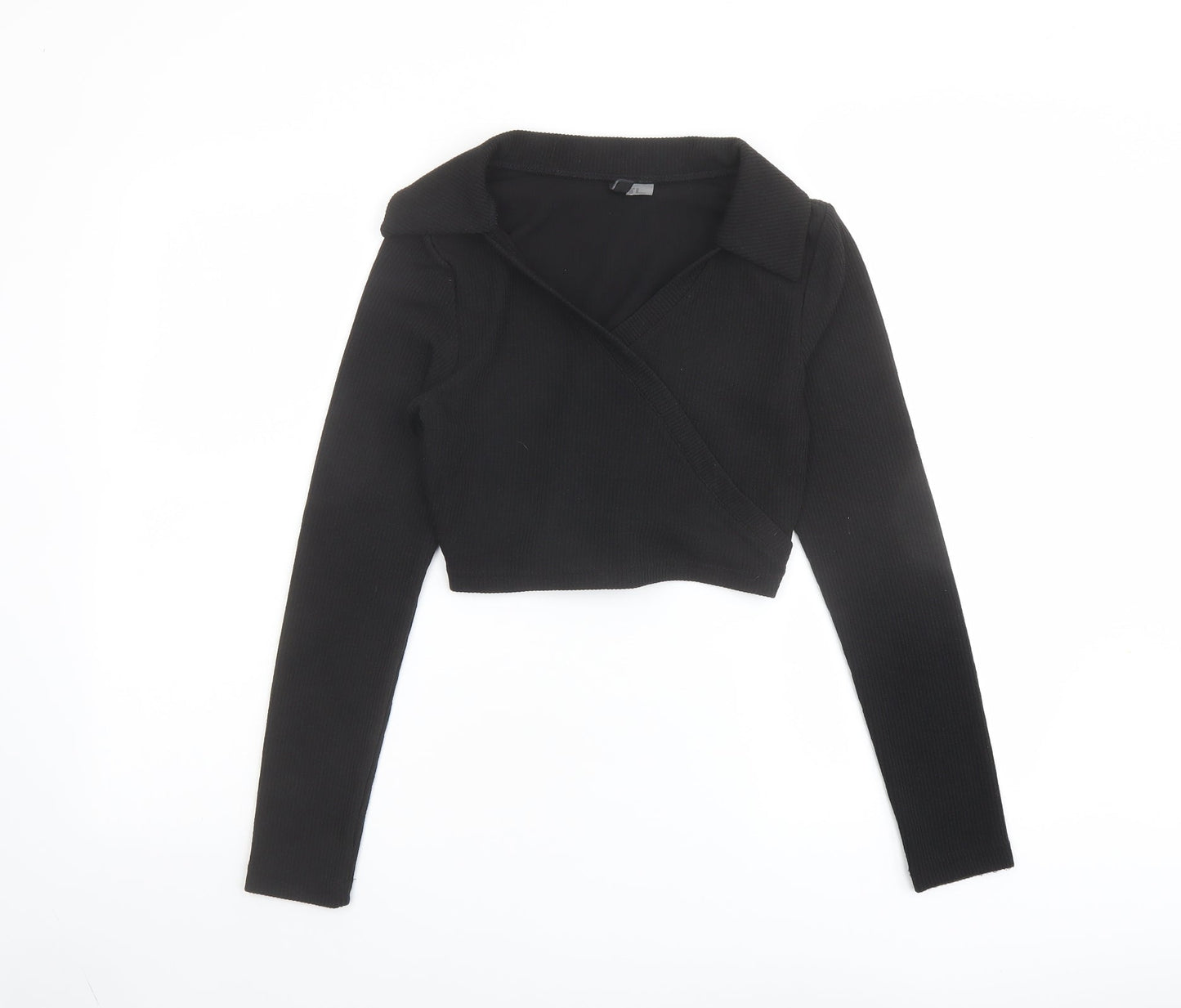 Womens UK Size M H&M Black Cropped Polo