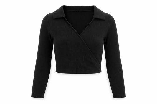Womens UK Size M H&M Black Cropped Polo