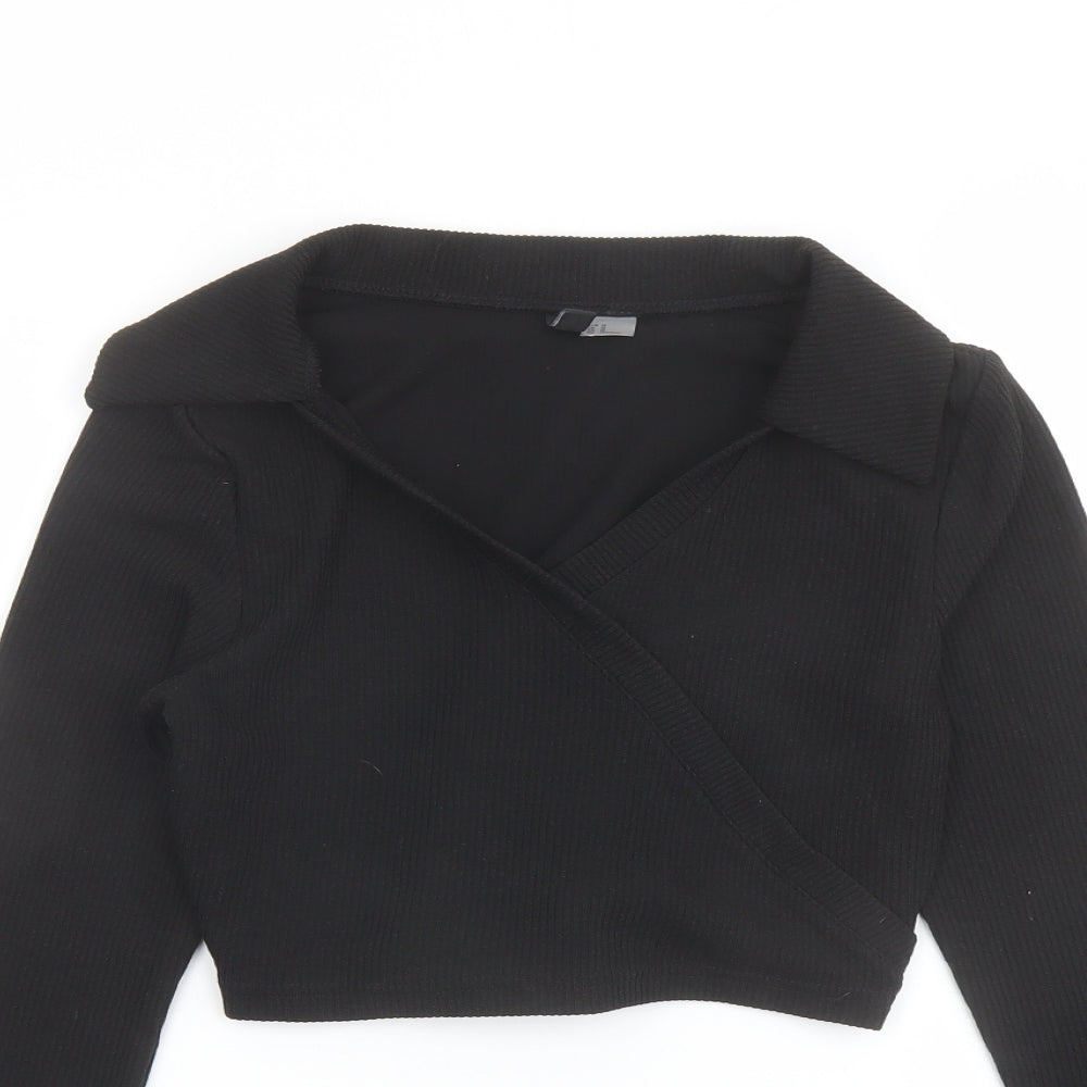 Womens UK Size M H&M Black Cropped Polo
